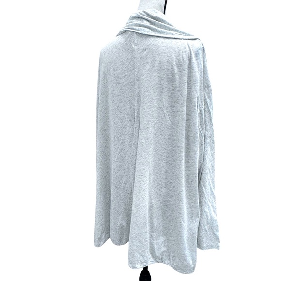 PURE DKNY HEATHER OATMEAL/GRAY OPEN FRONT DRAWSTRING HEM COTTON CARDIGAN - Picture 3 of 14